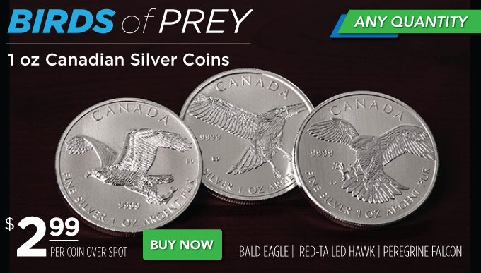 Silver Birds Of Prey Coins – $2.99 Over Spot!